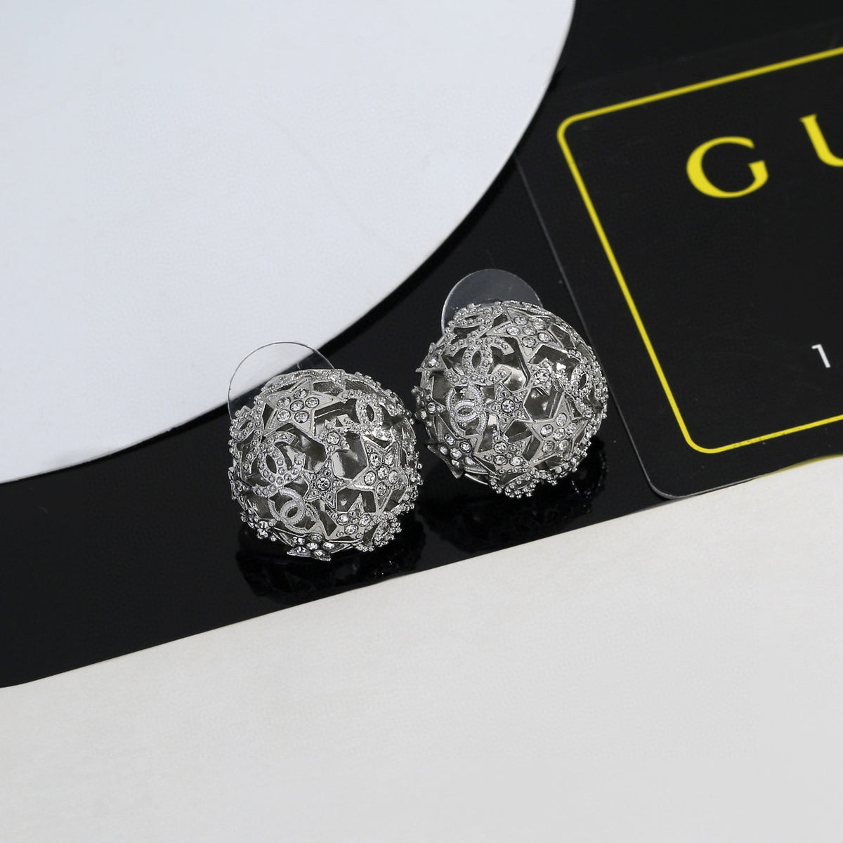 yellow brass hollow Stud Earrings for women - alternate angle view 4