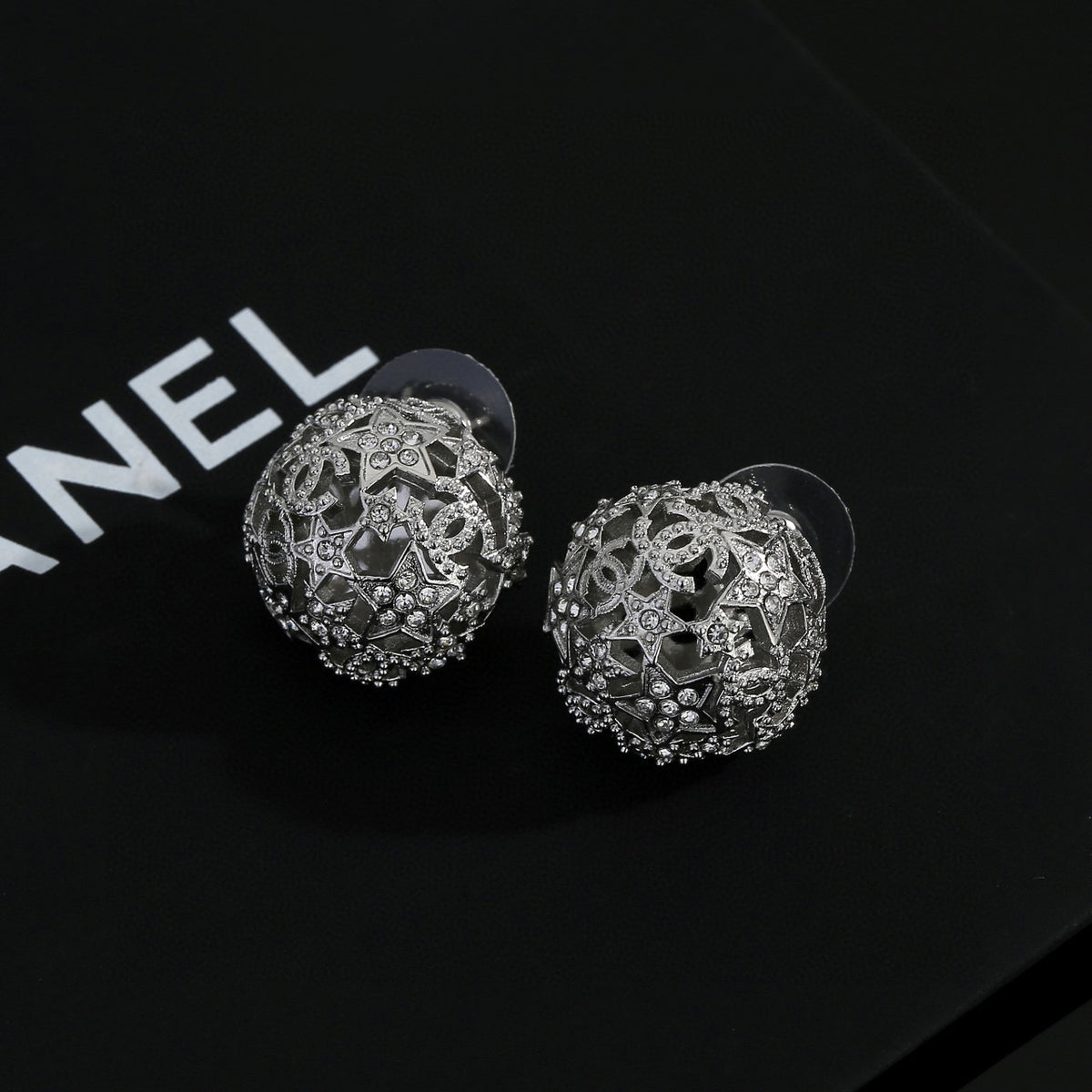 yellow brass hollow Stud Earrings for women - alternate angle view 3