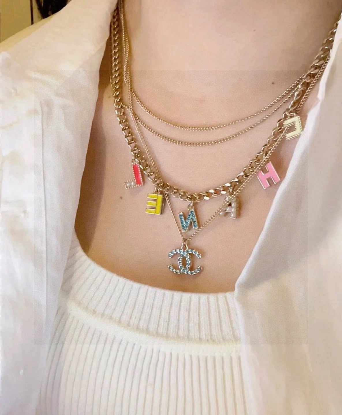 crystal double c Necklace for women - alternate angle view 3