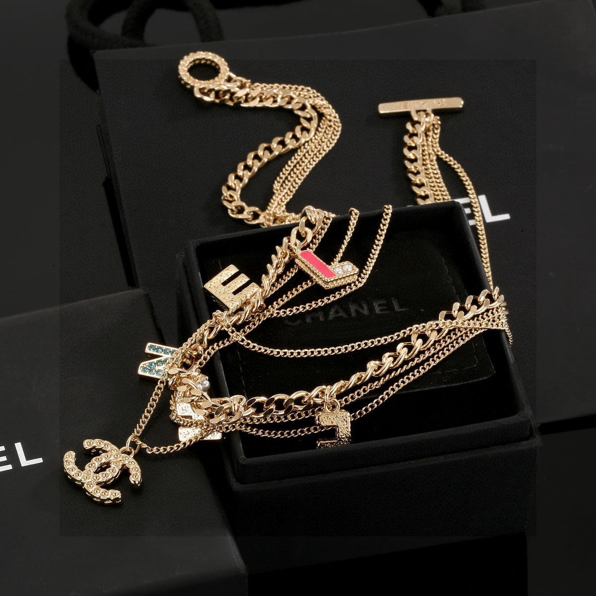 crystal double c Necklace for women - alternate angle view 4