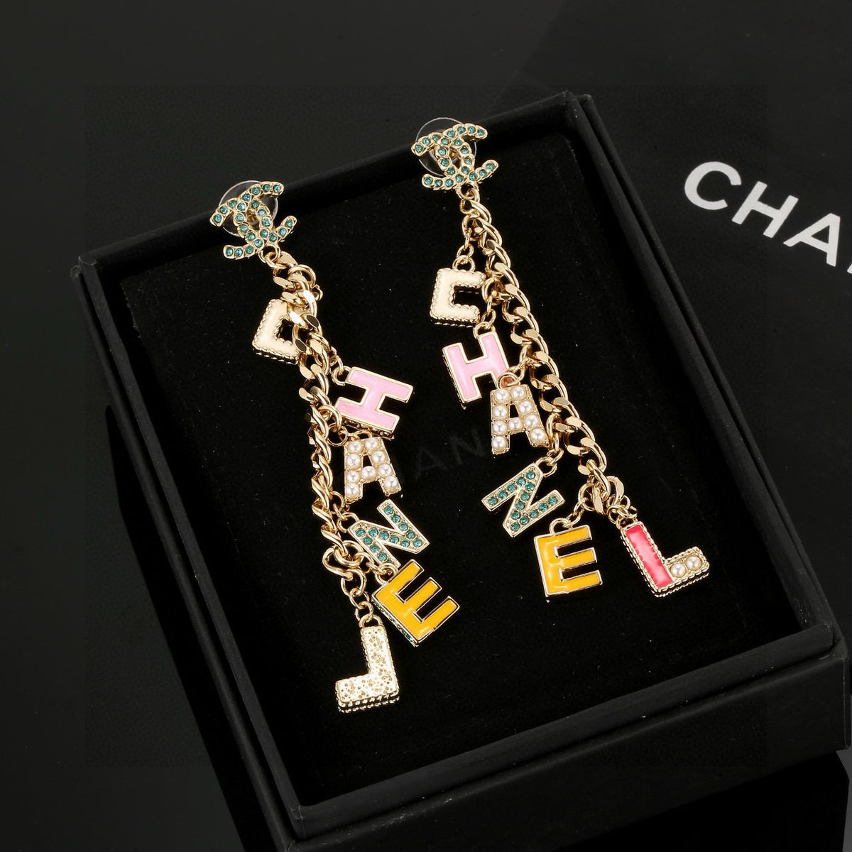 gold gold plated letter Drop Earrings for women - product detail view