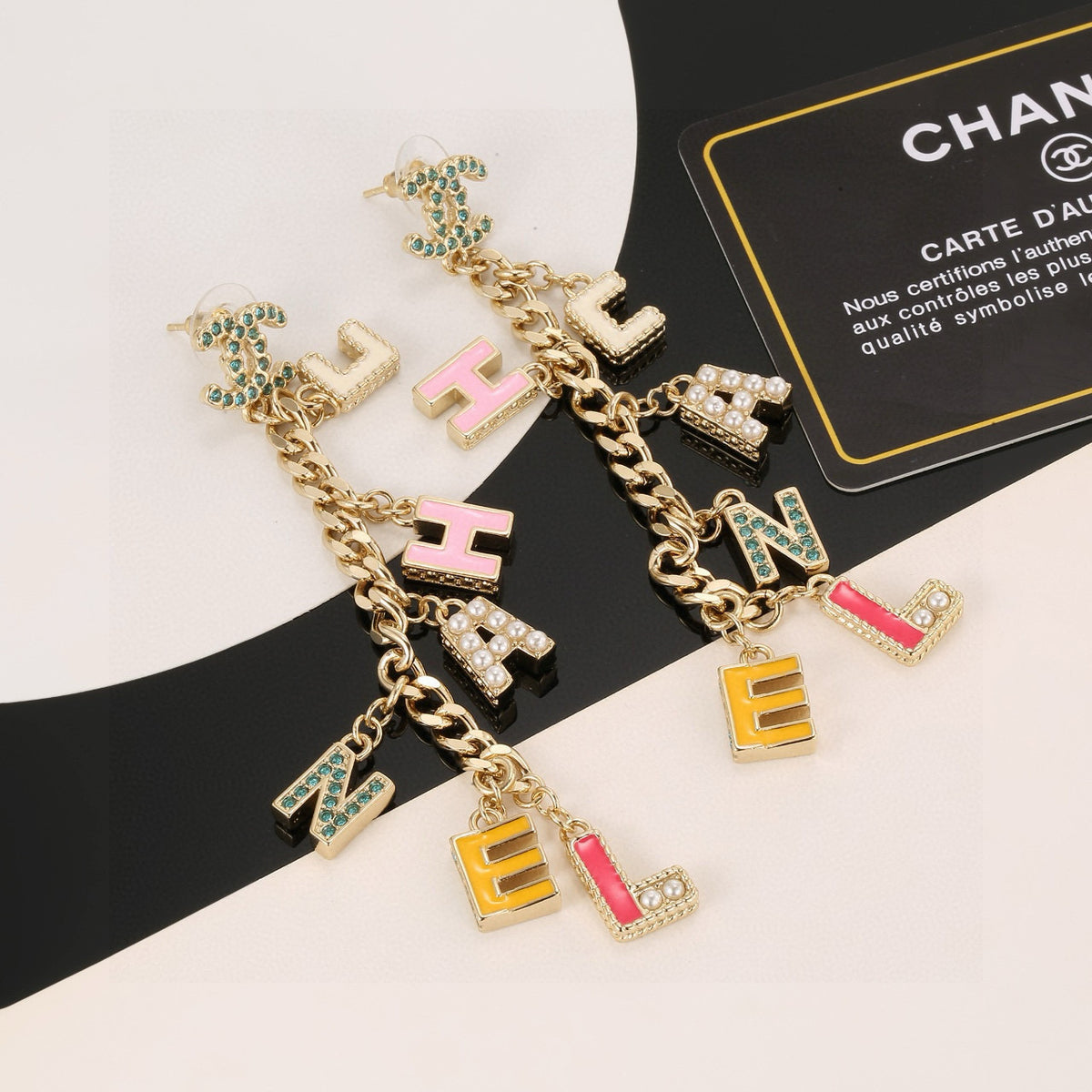 gold gold plated letter Drop Earrings for women - alternate angle view 2