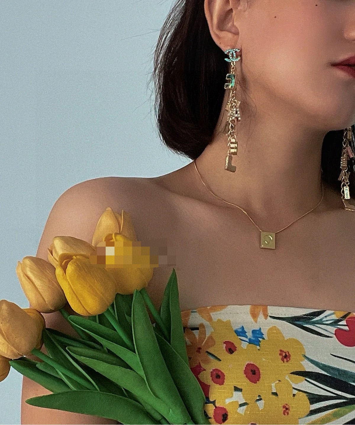 gold gold plated letter Drop Earrings for women - alternate angle view 3