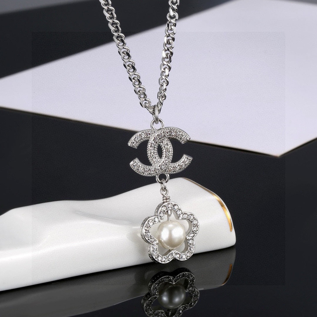 pearl floral Necklace for women - alternate angle view 2