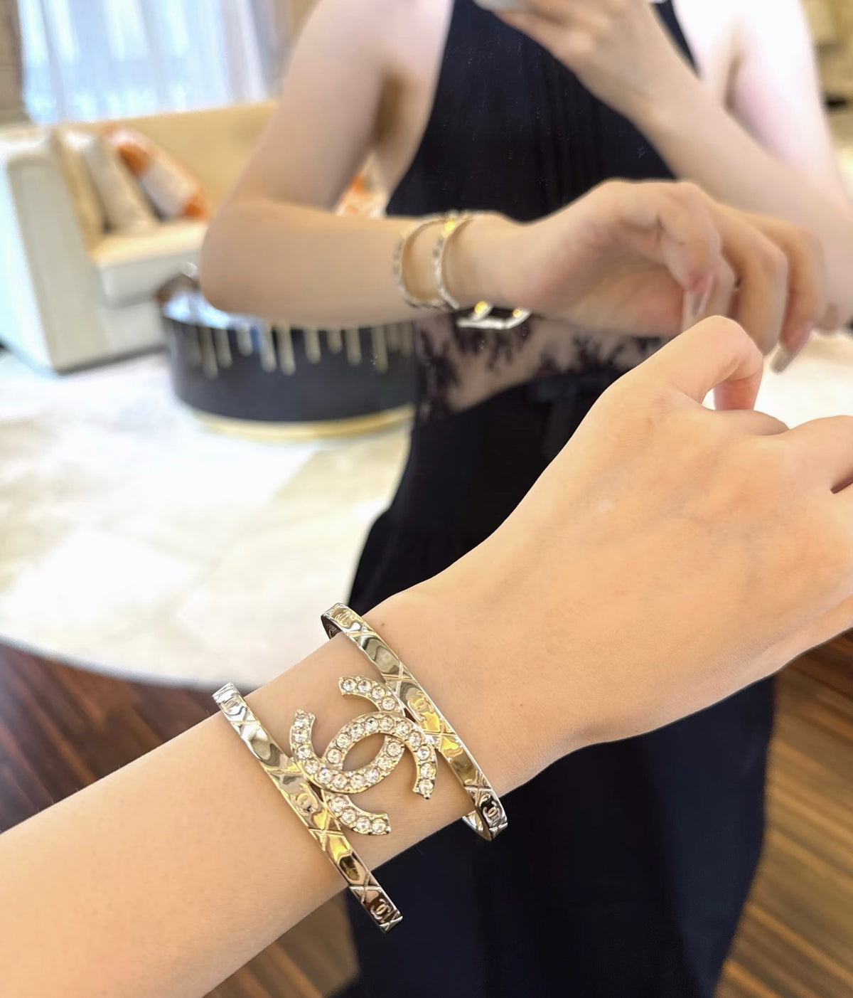 white leather luxury Bangle for women - alternate angle view 2