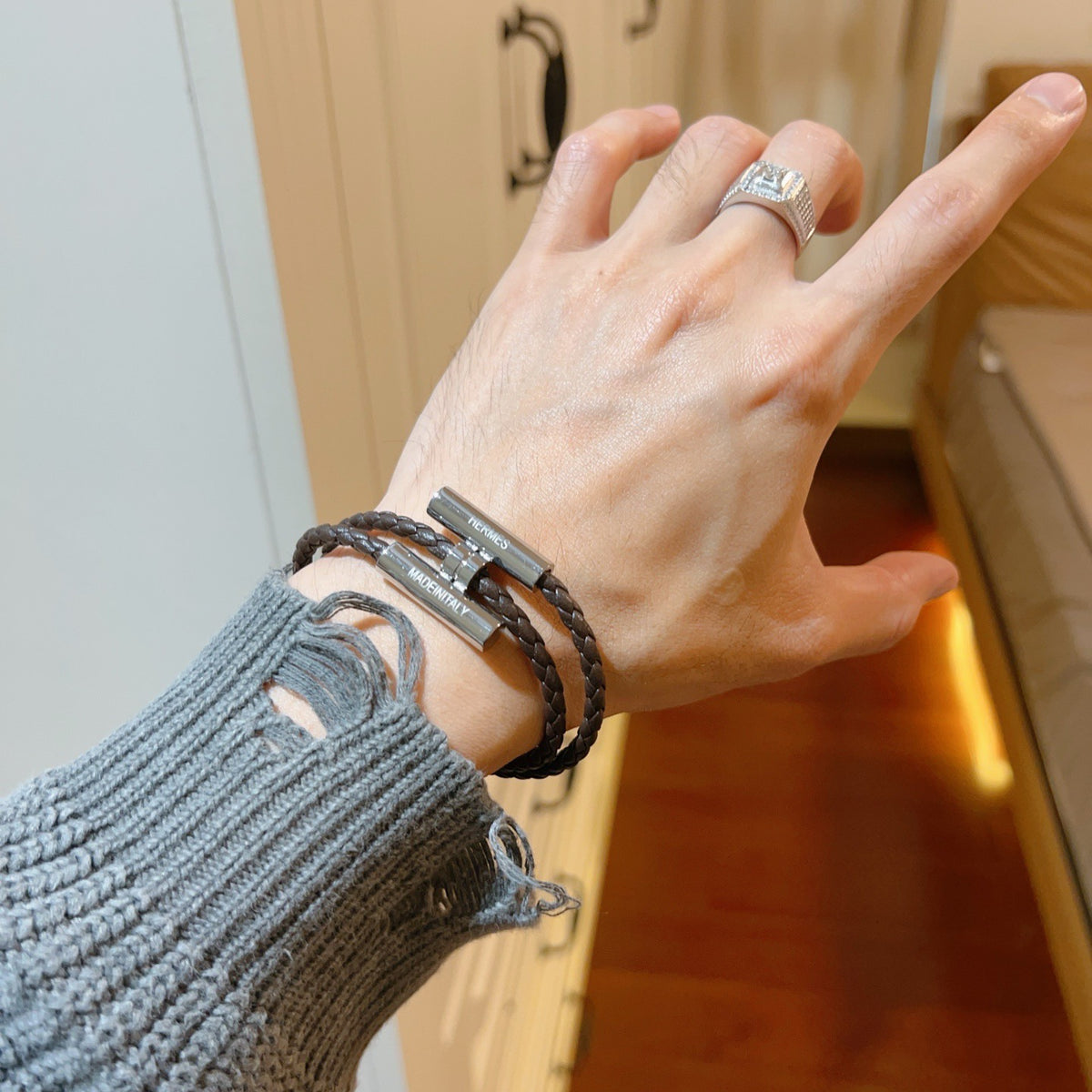 gold luxury Bracelet for men - alternate angle view 3