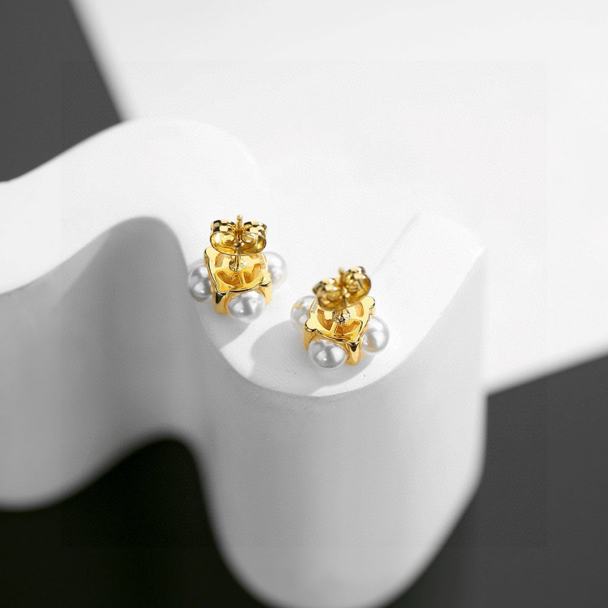 Signature Emblem Stud Earrings in Gold-Tone – Design 03 front view
