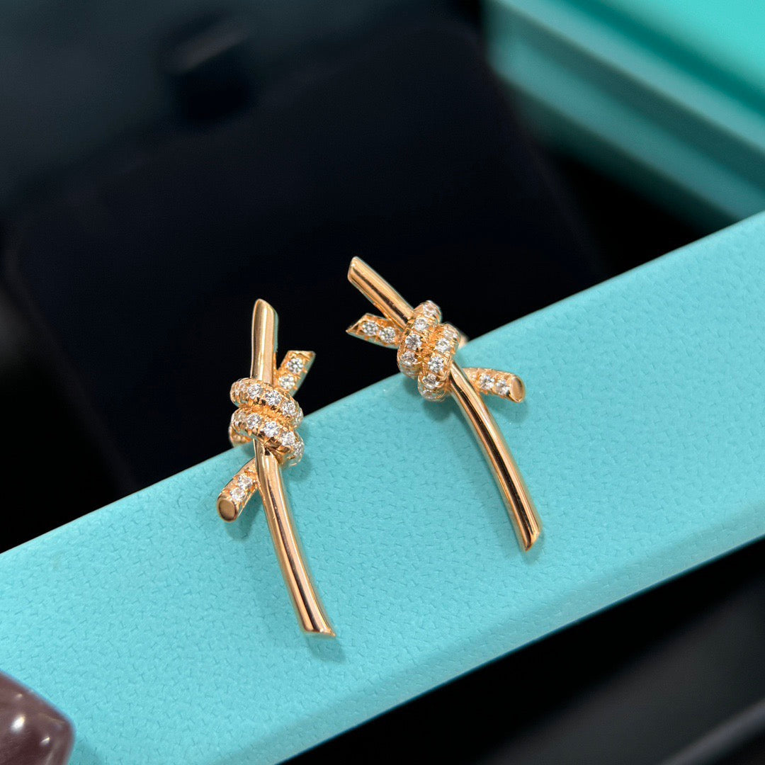 rose gold crystal rose Drop Earrings for women - product detail view