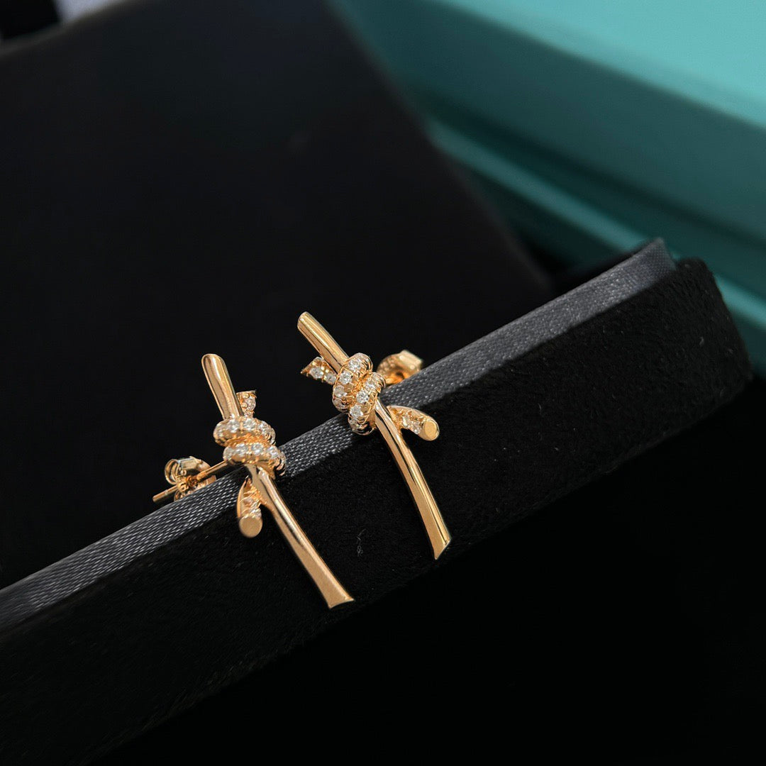 rose gold crystal rose Drop Earrings for women - alternate angle view 4