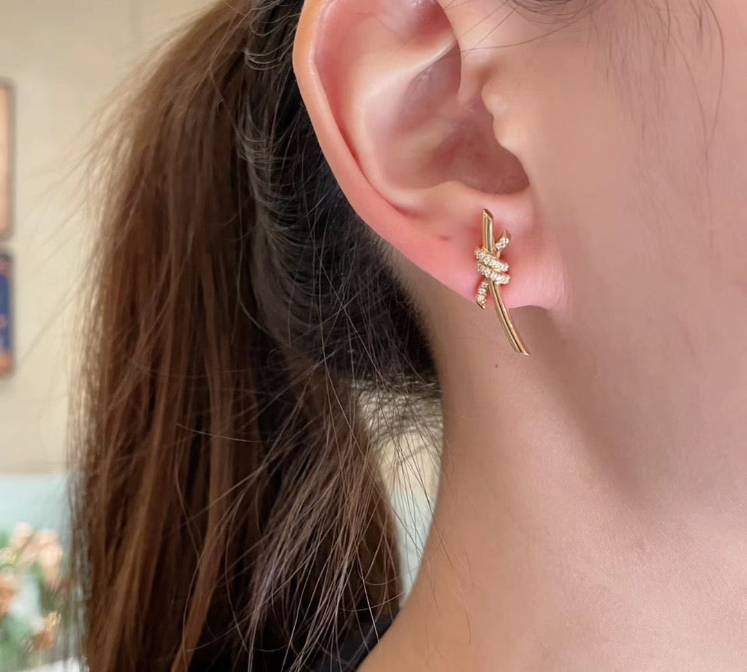 rose gold crystal rose Drop Earrings for women - alternate angle view 3