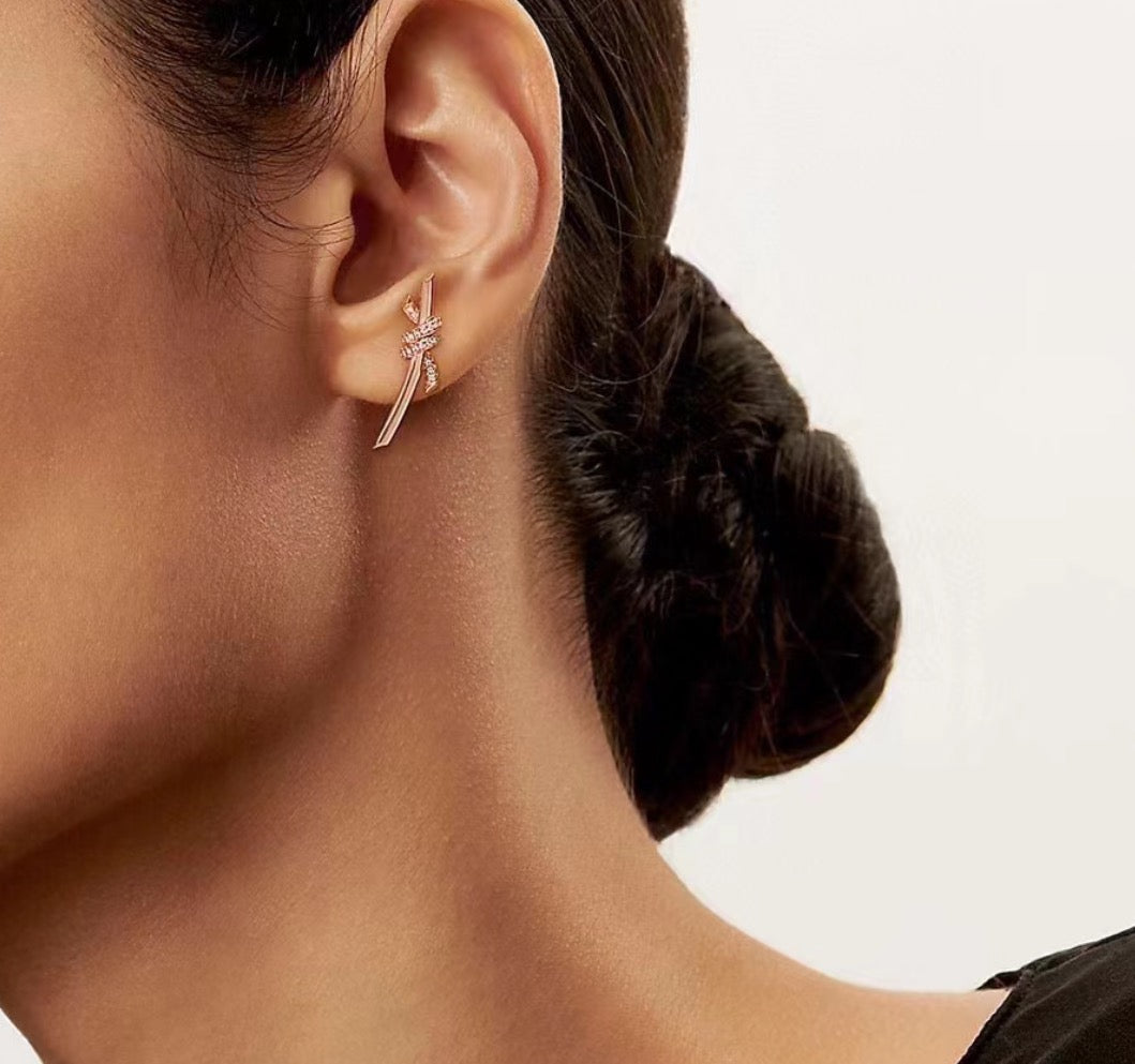 rose gold crystal rose Drop Earrings for women - alternate angle view 6