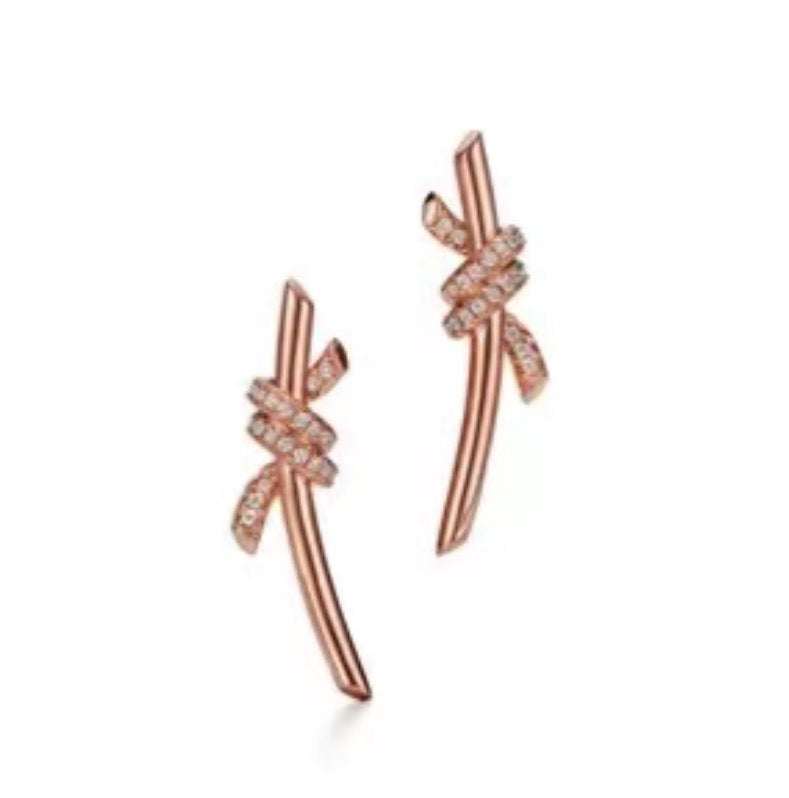 rose gold crystal rose Drop Earrings for women - alternate angle view 2