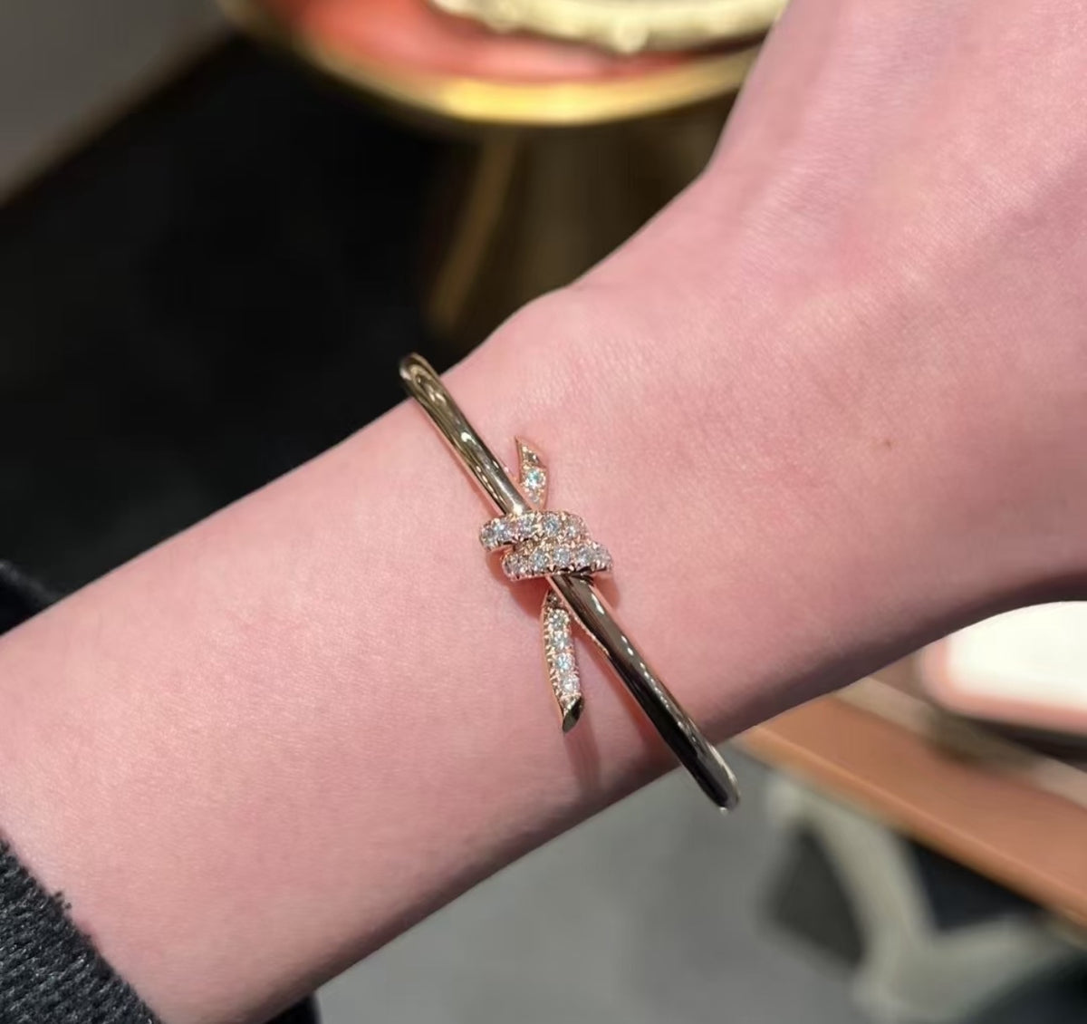 rose gold crystal rose Bangle for women - alternate angle view 9