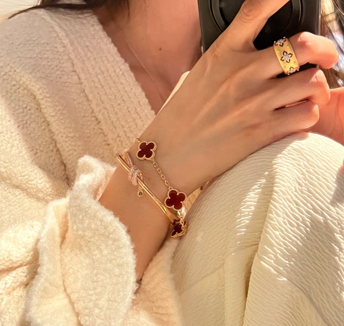 rose gold crystal rose Bangle for women - alternate angle view 6