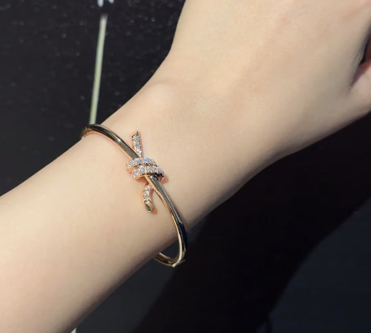 gold crystal inlaid Bangle for women - alternate angle view 6