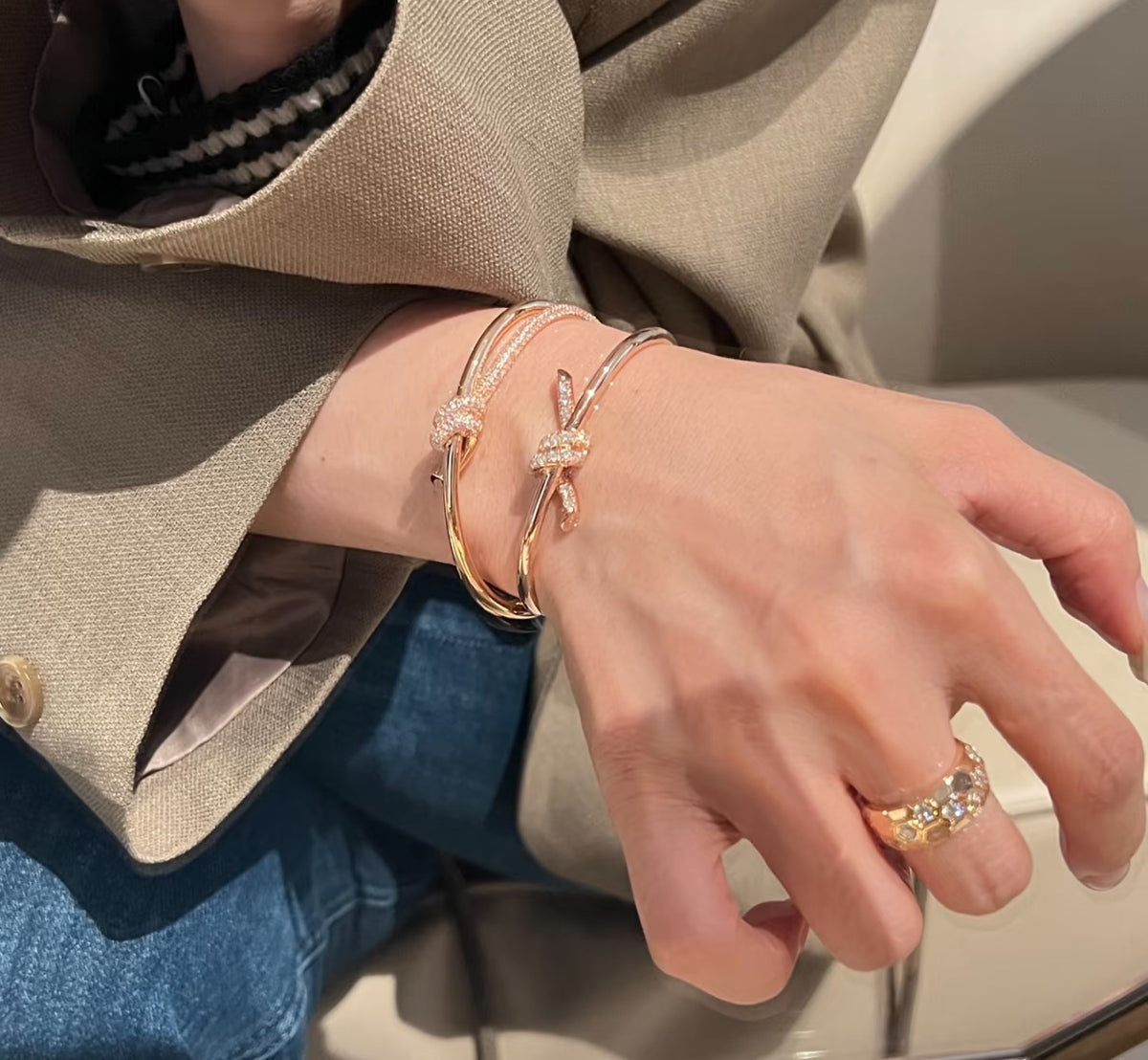 gold crystal inlaid Bangle for women - alternate angle view 8