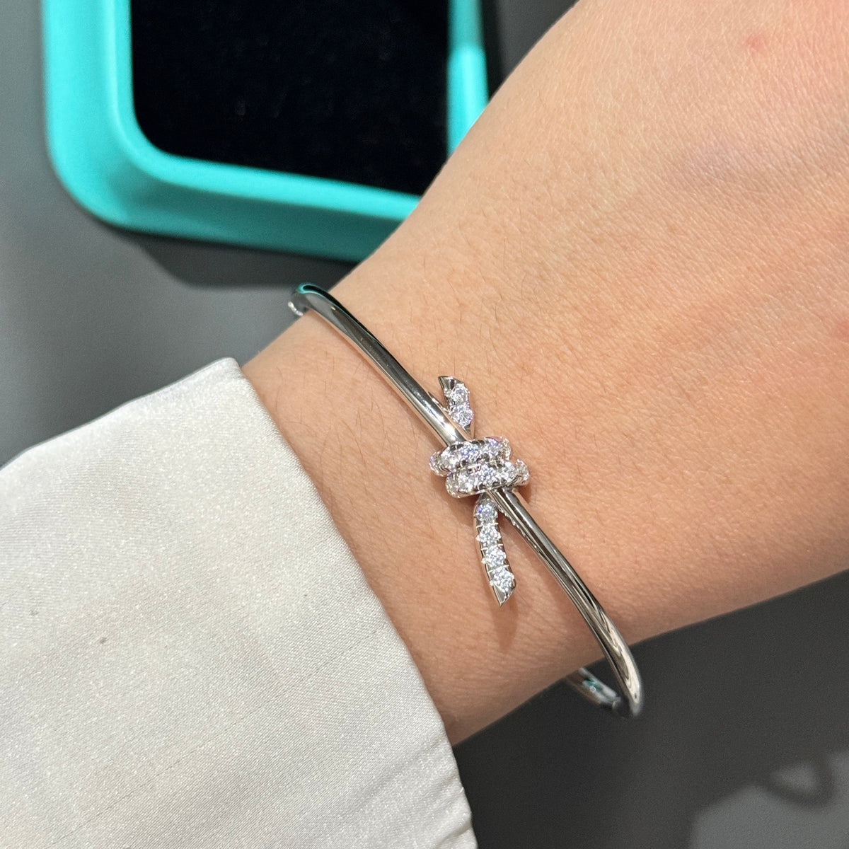 gold crystal inlaid Bangle for women - alternate angle view 2