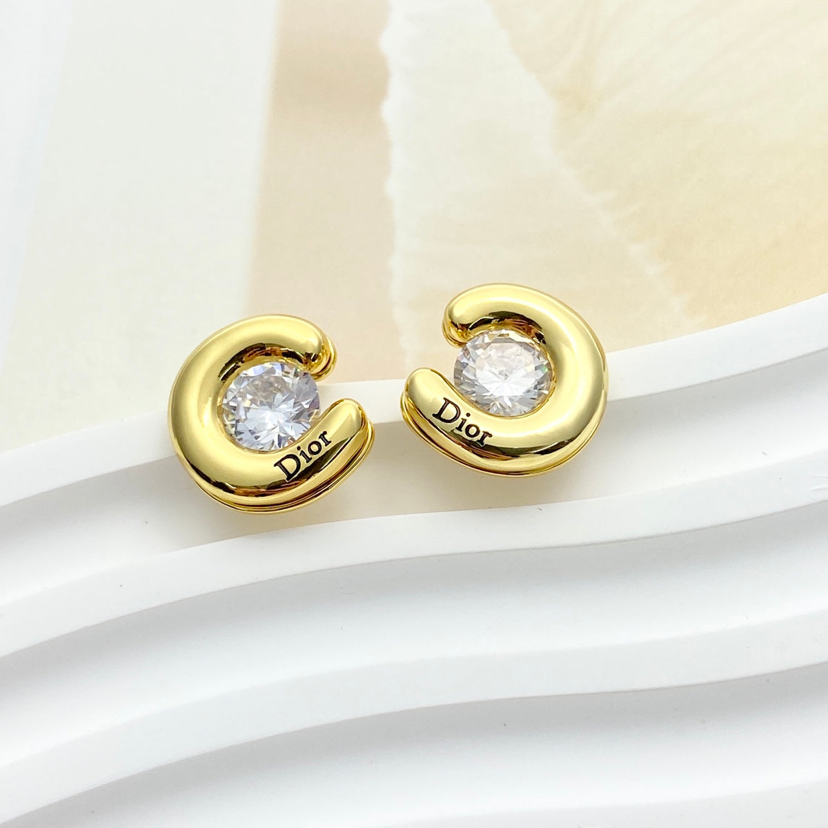 gold crystal rhinestone Stud Earrings for women - alternate angle view 7