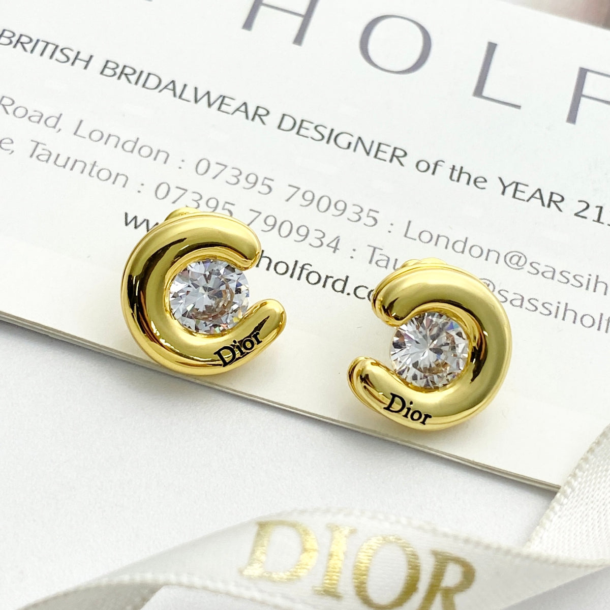 gold crystal rhinestone Stud Earrings for women - alternate angle view 3