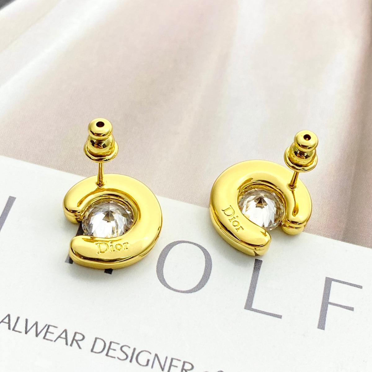 gold crystal rhinestone Stud Earrings for women - alternate angle view 2