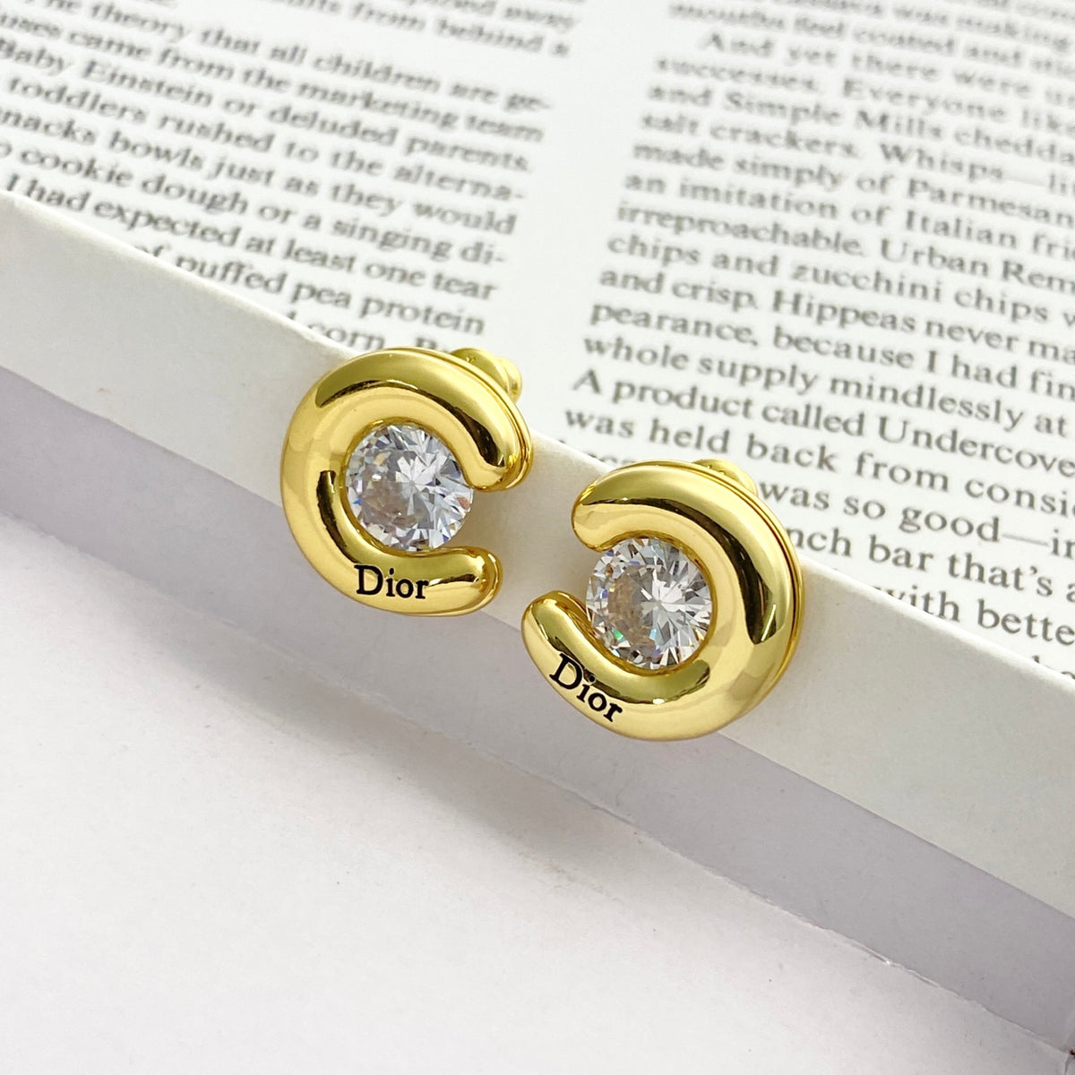 gold crystal rhinestone Stud Earrings for women - alternate angle view 5