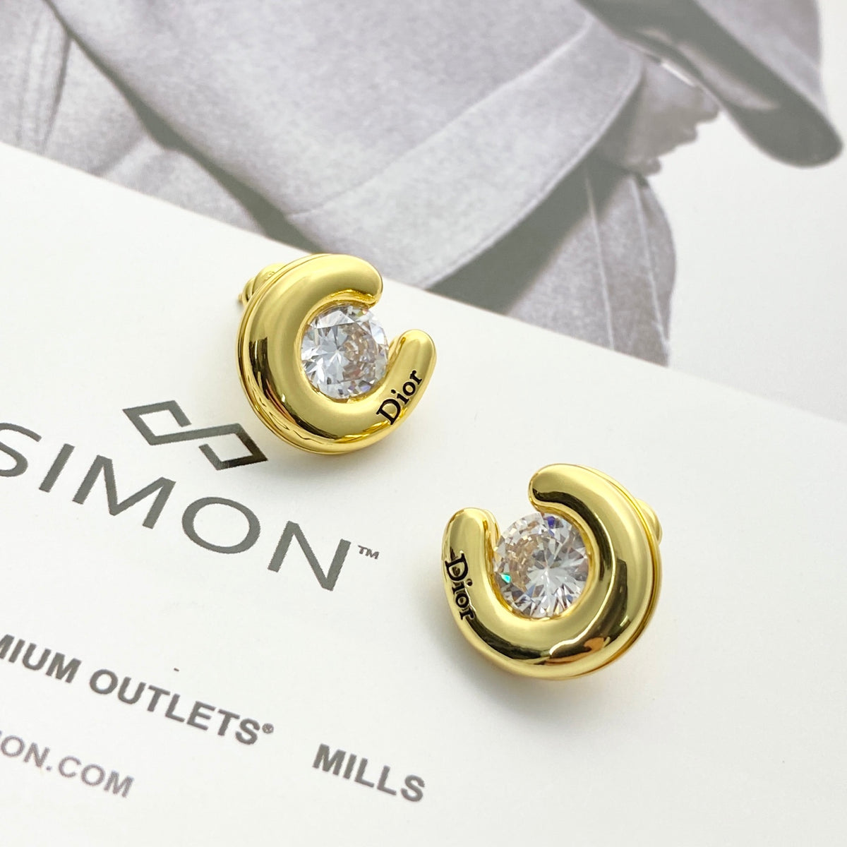 gold crystal rhinestone Stud Earrings for women - alternate angle view 6