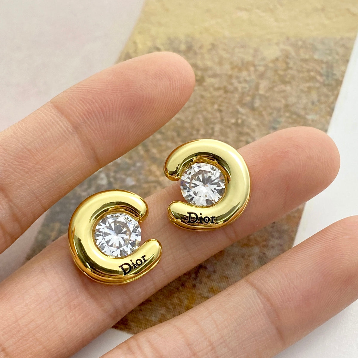 gold crystal rhinestone Stud Earrings for women - alternate angle view 8
