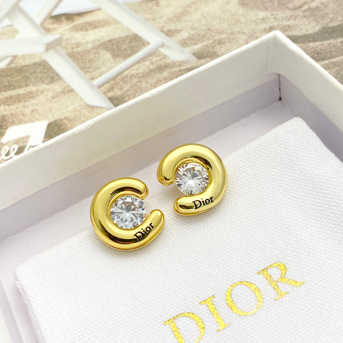 gold crystal rhinestone Stud Earrings for women - product detail view