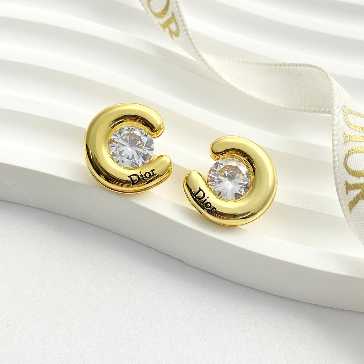 gold crystal rhinestone Stud Earrings for women - alternate angle view 4