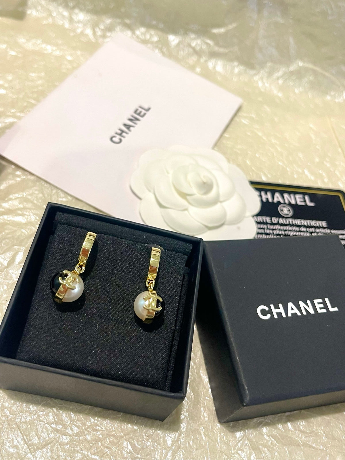 black and white resin Drop Earrings for women - product detail view