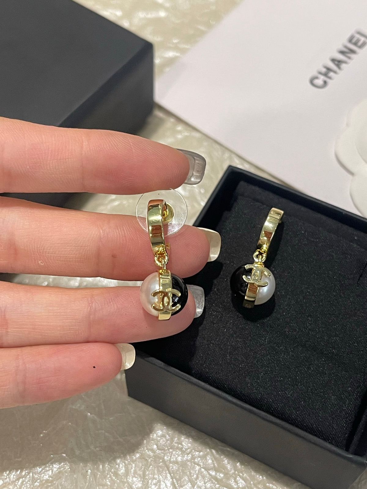black and white resin Drop Earrings for women - alternate angle view 5