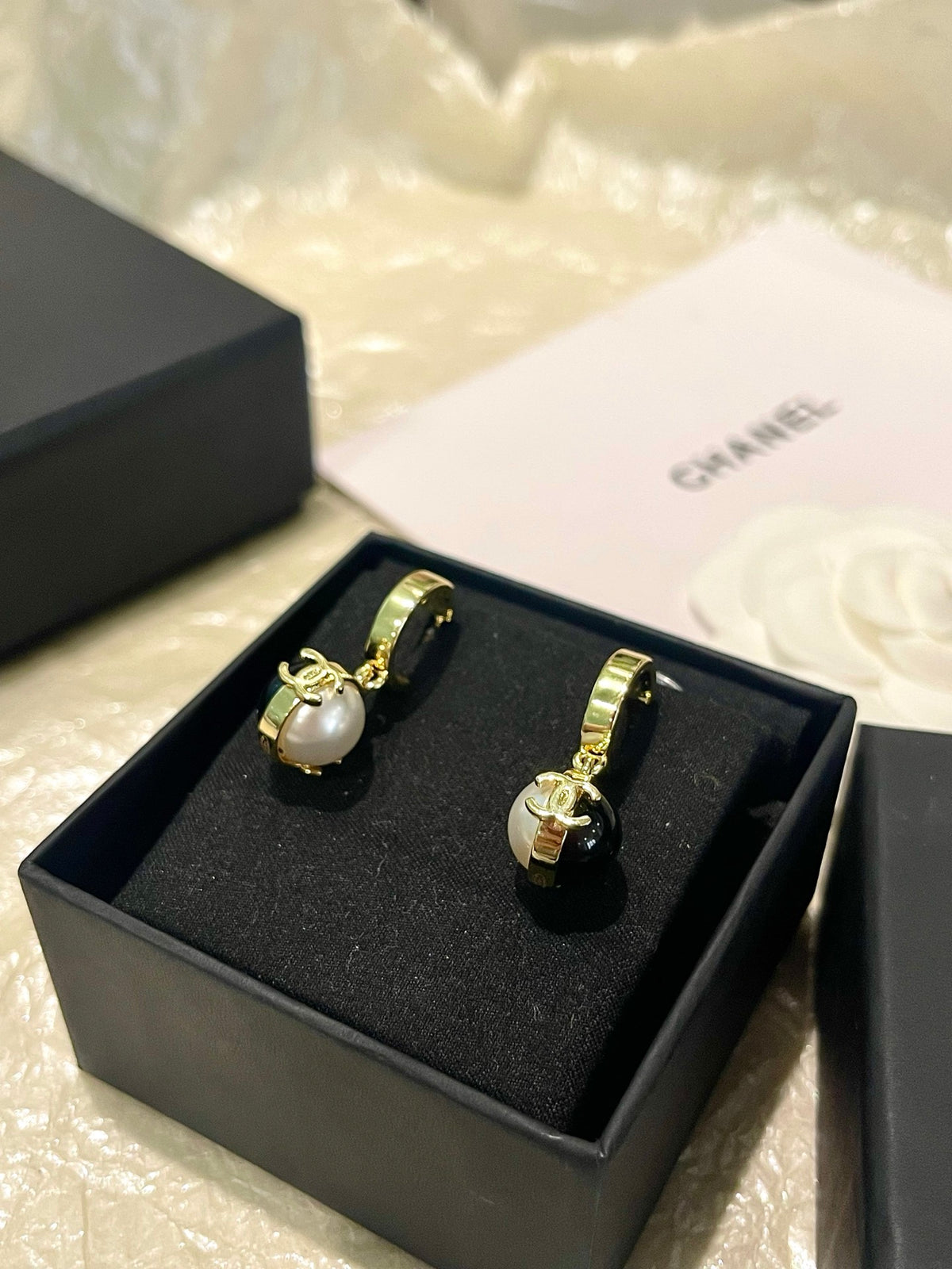 black and white resin Drop Earrings for women - alternate angle view 3
