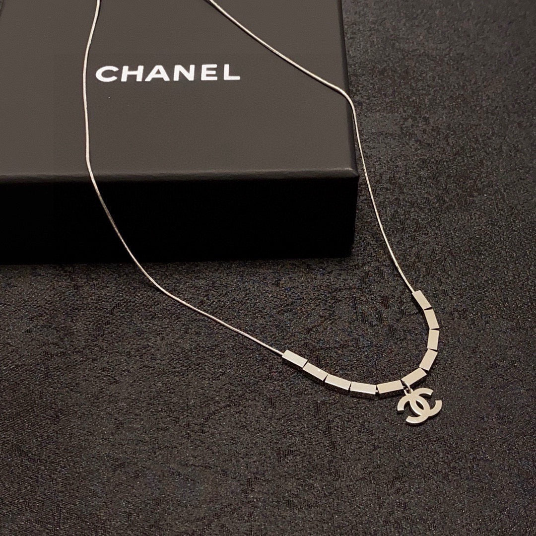 silver double c Pendant for women - alternate angle view 5