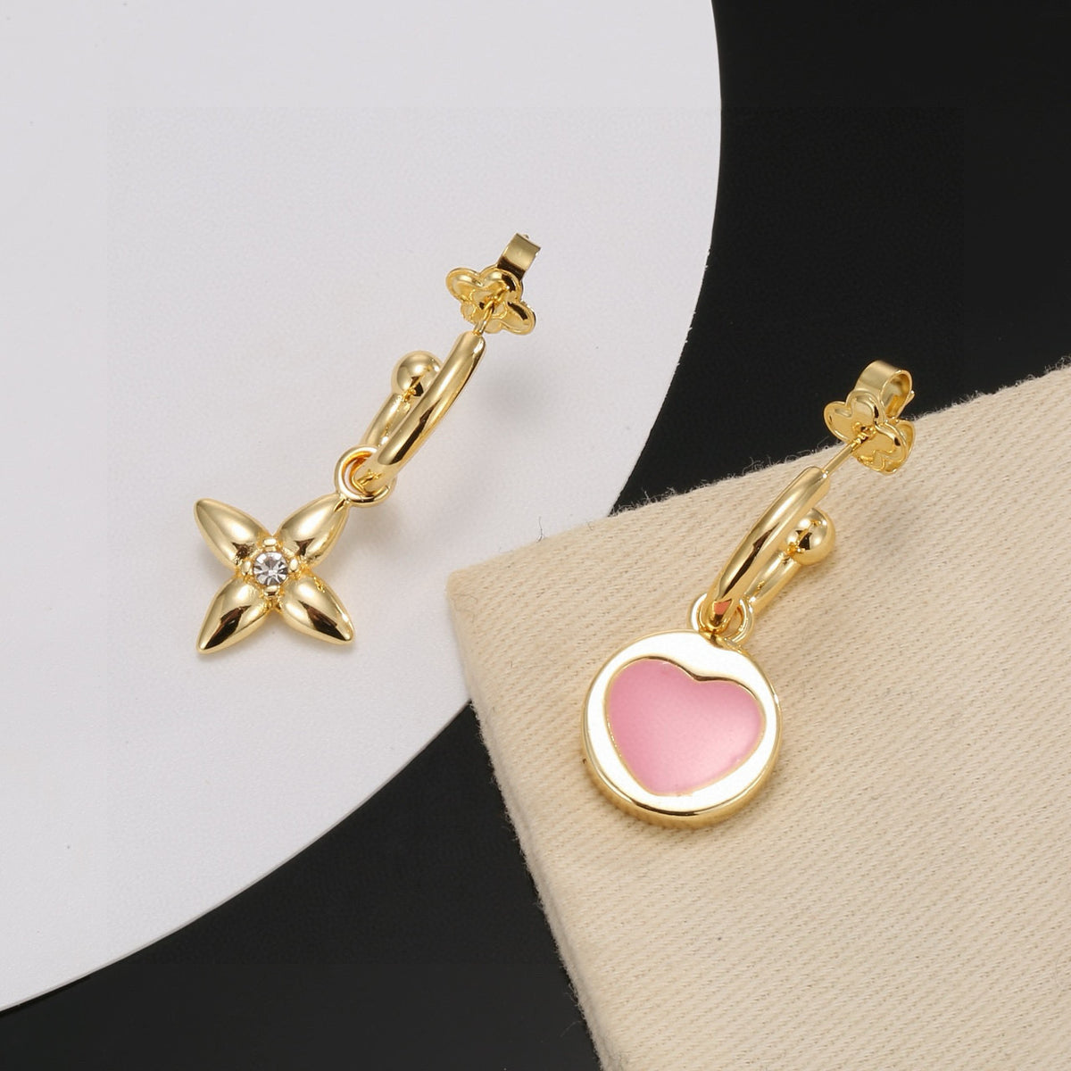 gold heart Stud Earrings for women - alternate angle view 8