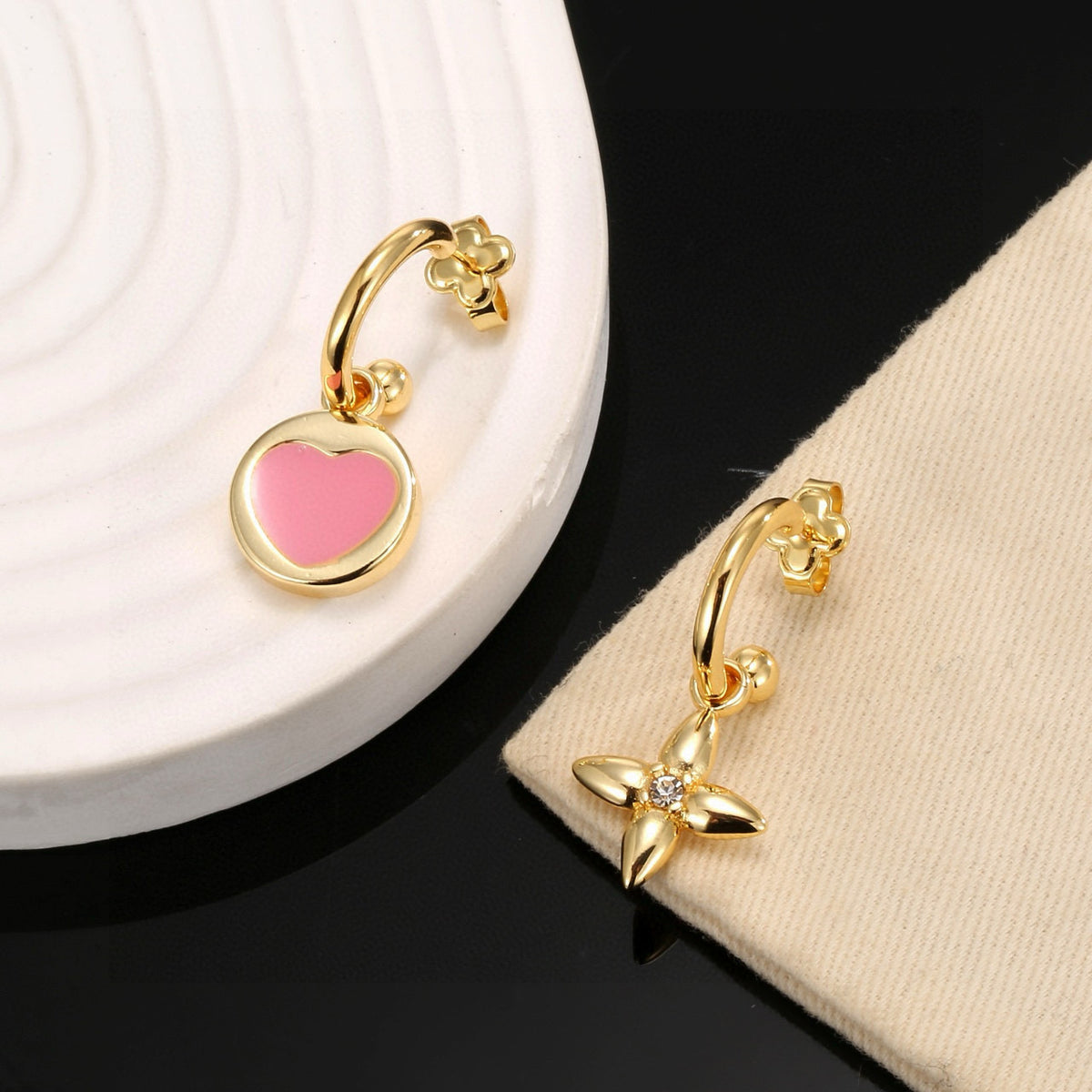 gold heart Stud Earrings for women - alternate angle view 4
