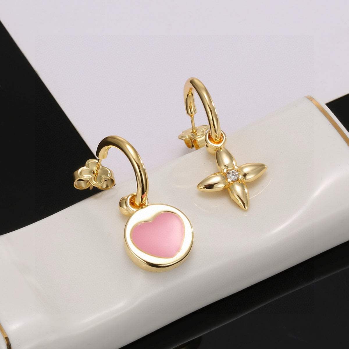 gold heart Stud Earrings for women - product detail view
