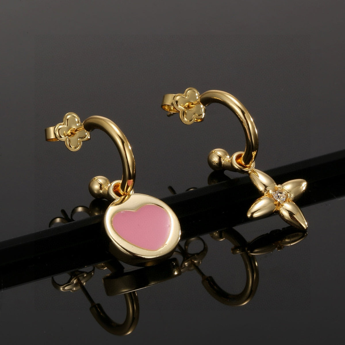 gold heart Stud Earrings for women - alternate angle view 3