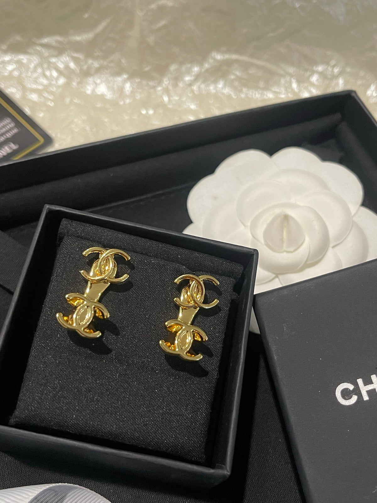 gold double c Stud Earrings for women - alternate angle view 2