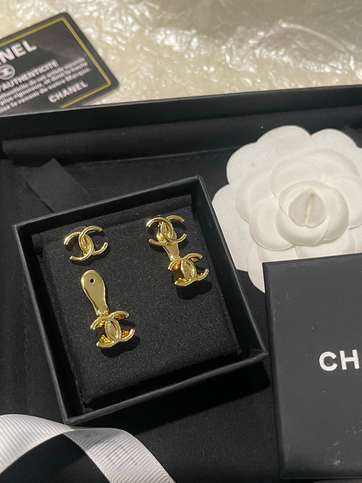 gold double c Stud Earrings for women - alternate angle view 3