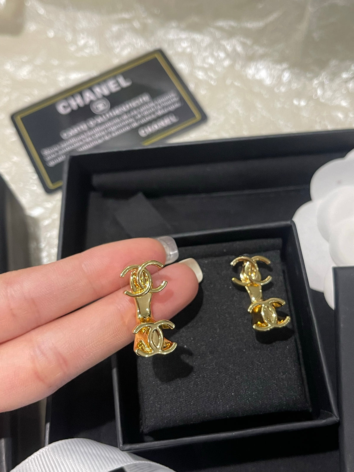 gold double c Stud Earrings for women - alternate angle view 7