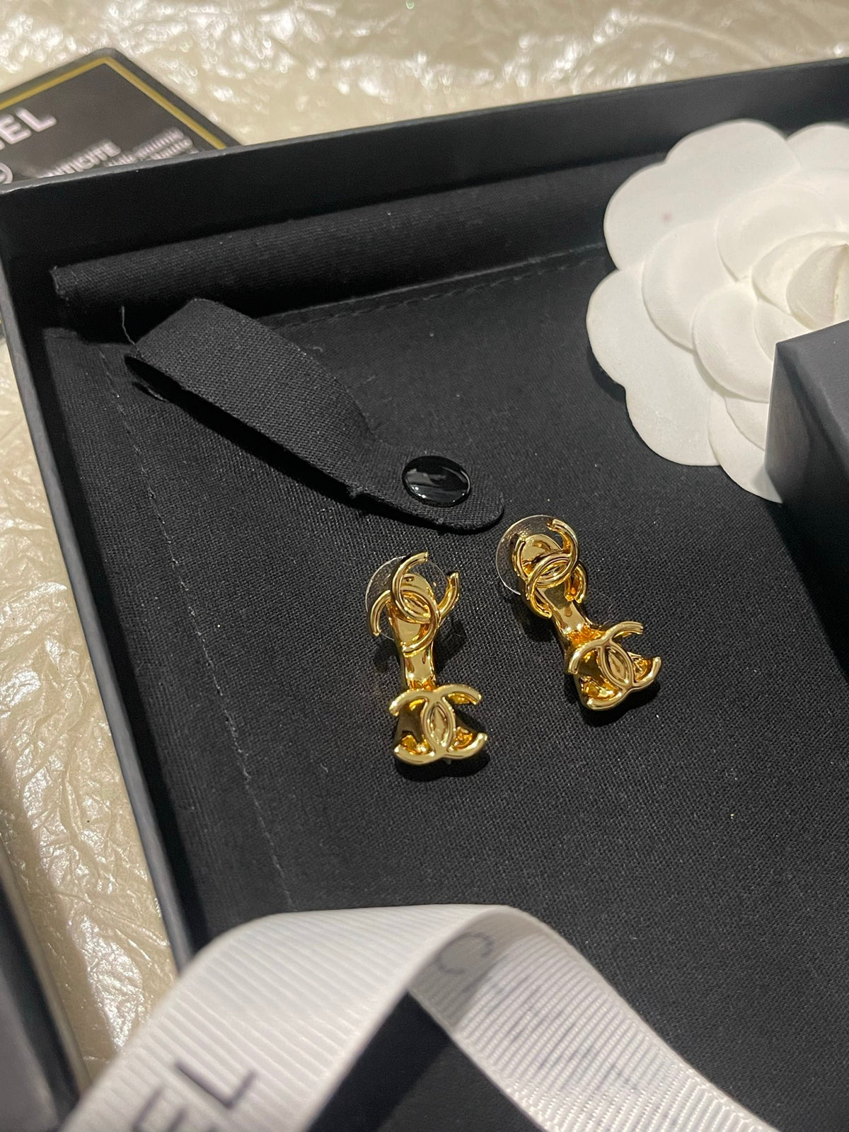 gold double c Stud Earrings for women - alternate angle view 8