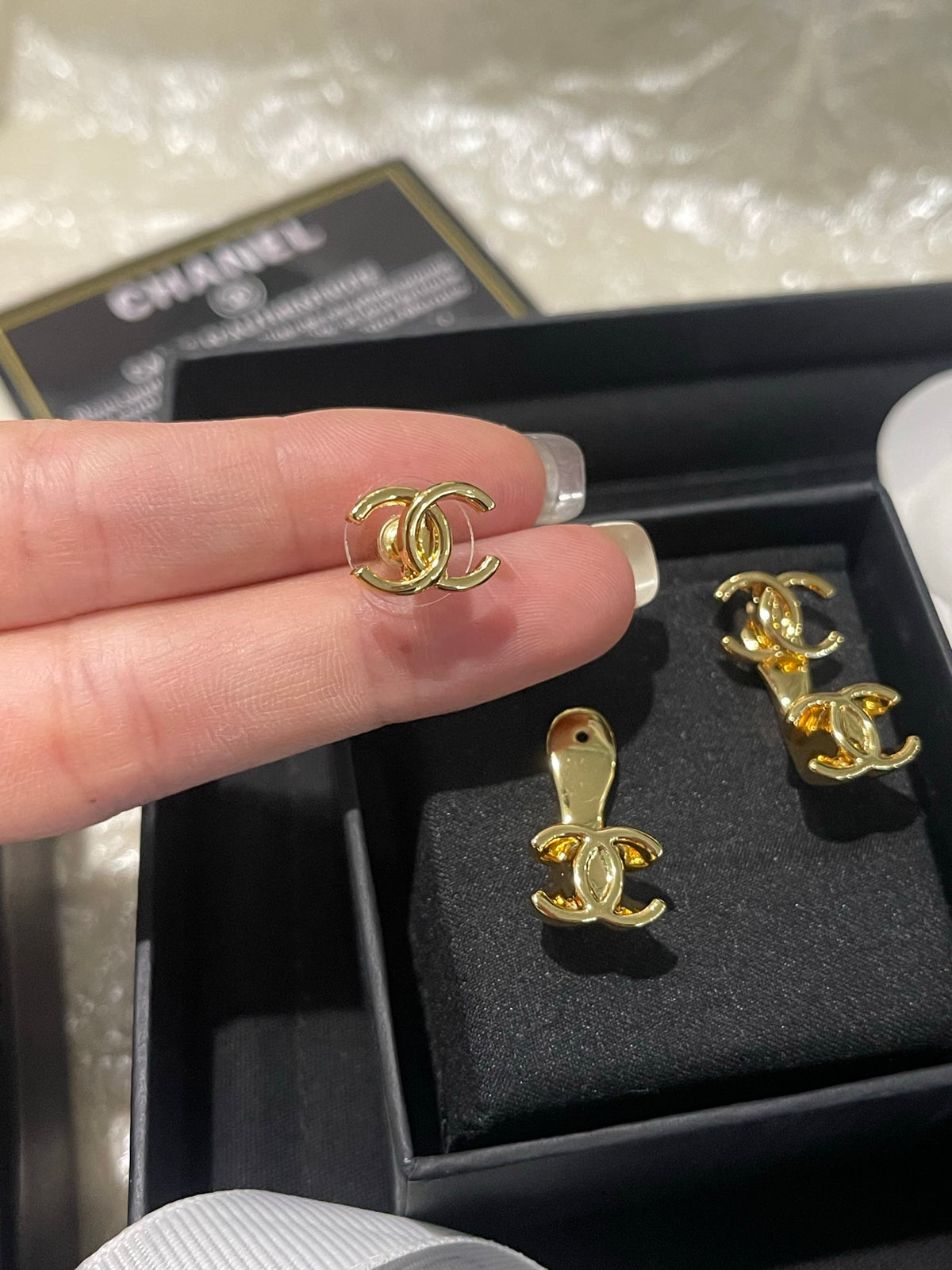gold double c Stud Earrings for women - alternate angle view 6