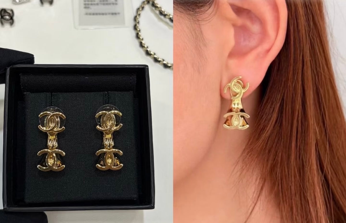 gold double c Stud Earrings for women - alternate angle view 5