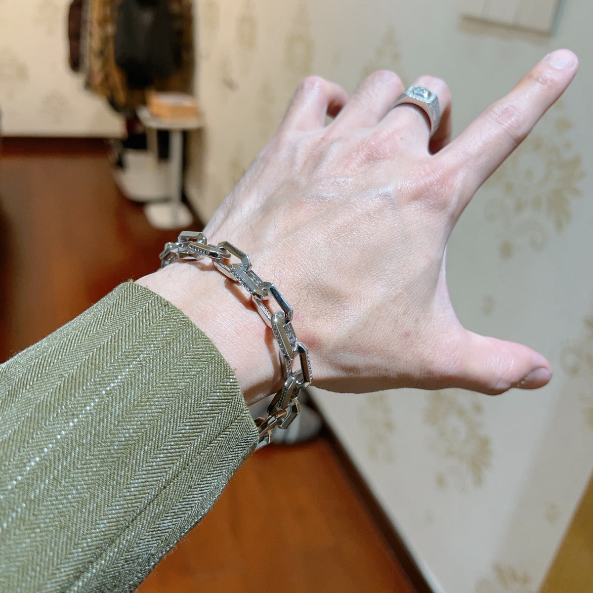 beige minimalist Ring for men - alternate angle view 7