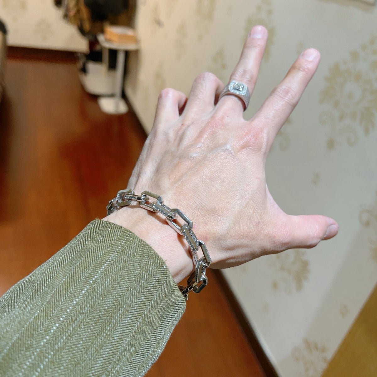 beige minimalist Ring for men - alternate angle view 3