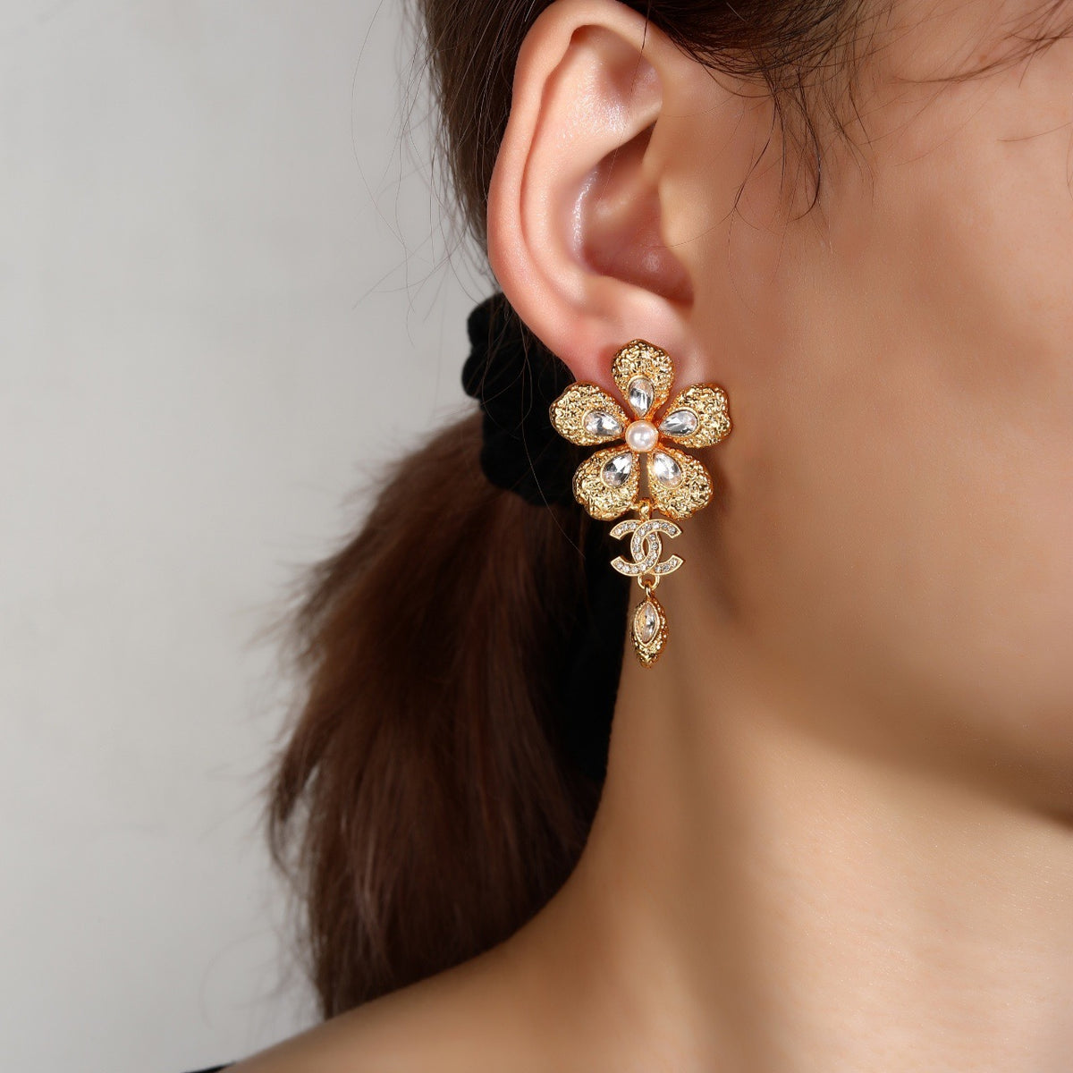 yellow brass double c Drop Earrings for women - alternate angle view 8