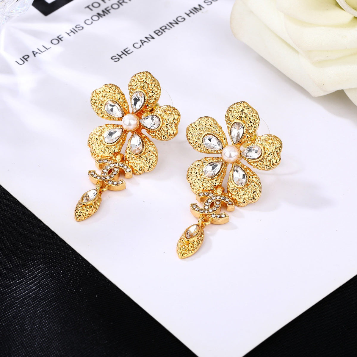 yellow brass double c Drop Earrings for women - product detail view