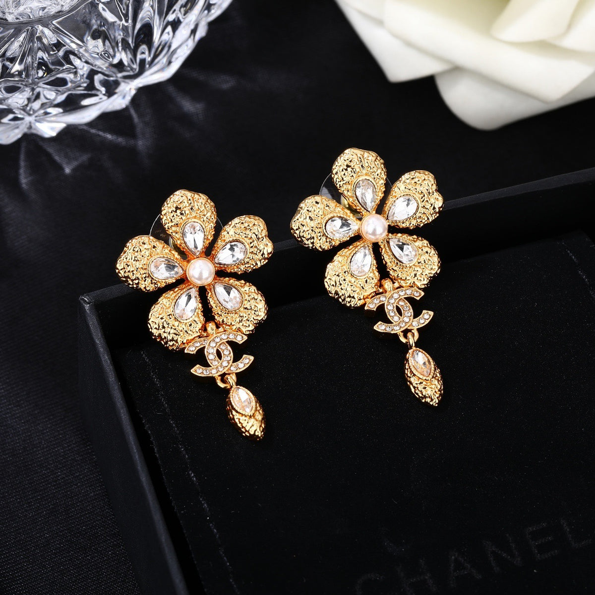 yellow brass double c Drop Earrings for women - alternate angle view 2