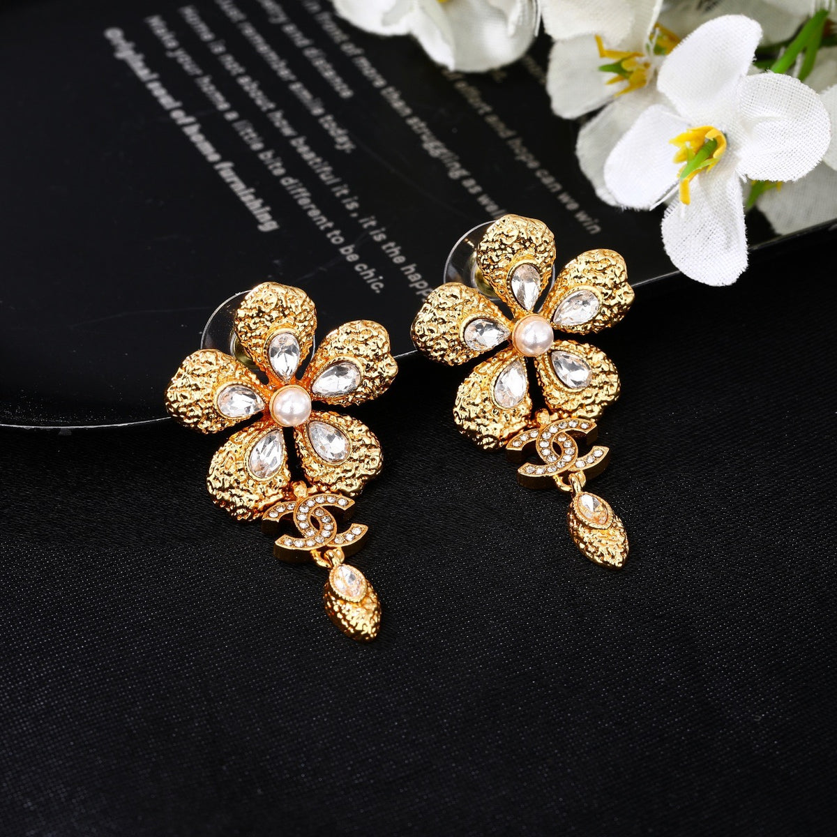 yellow brass double c Drop Earrings for women - alternate angle view 5