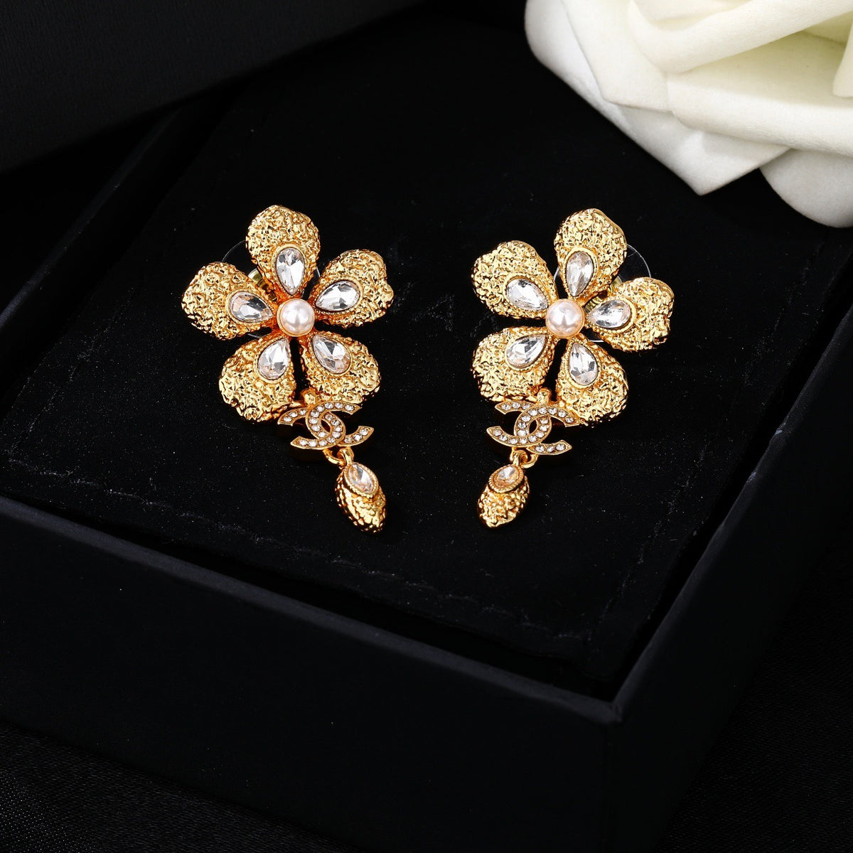 yellow brass double c Drop Earrings for women - alternate angle view 4